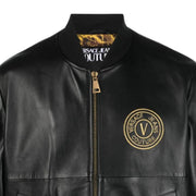 Versace Jeans Couture V Emblem Logo Black Leather Jacket