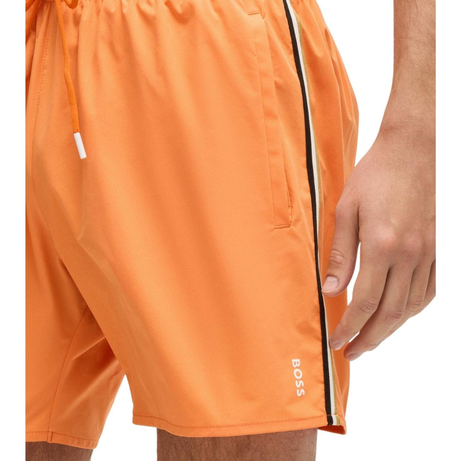 BOSS Stripe & Logo Iconic Orange Swim Shorts