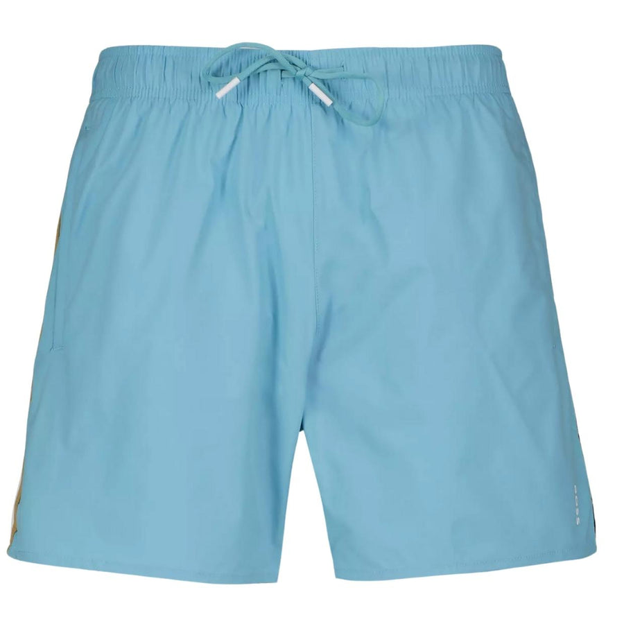 BOSS Stripe & Logo Iconic Light Blue Swim Shorts