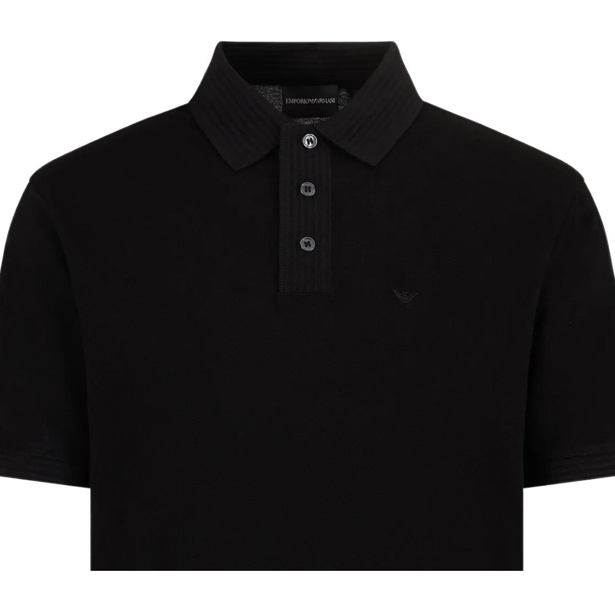 Emporio Armani Collar Trim Regular Fit Black Polo Shirt