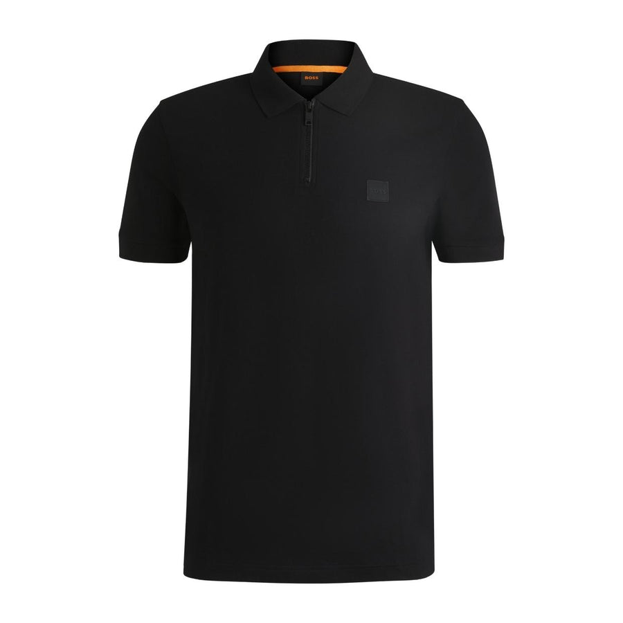 BOSS Passerzip Logo Patch Half Zip Black Polo Shirt