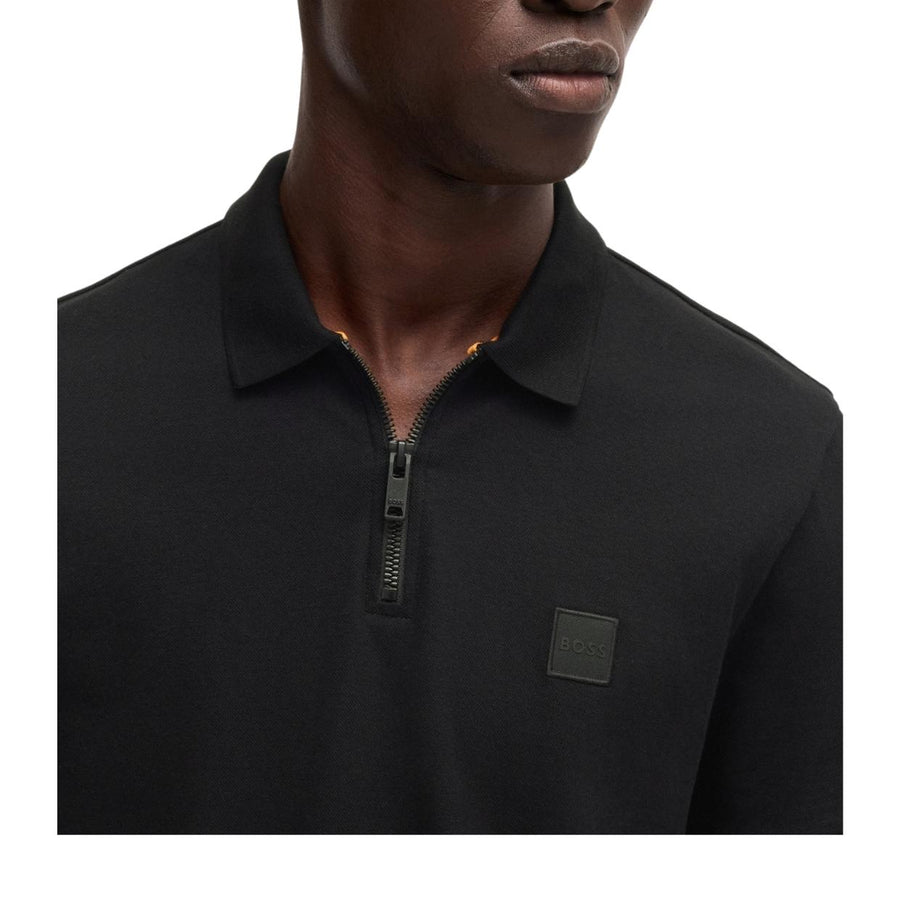 BOSS Passerzip Logo Patch Half Zip Black Polo Shirt