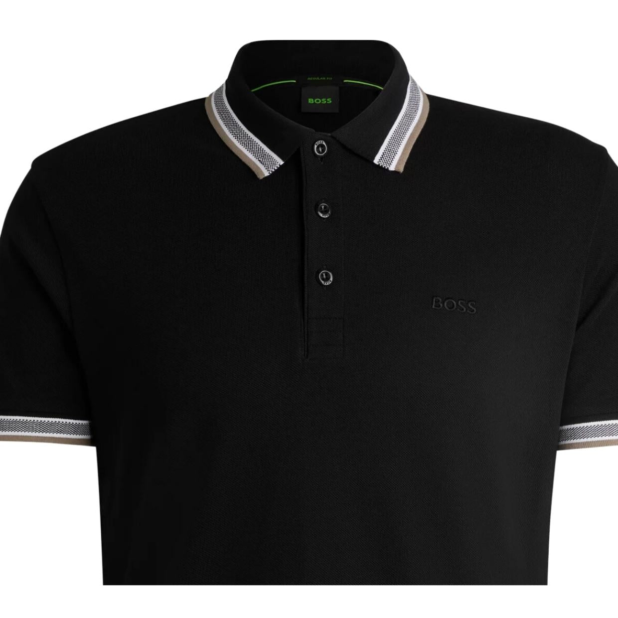 BOSS Embroidered Logo Paddy Black Polo Shirt