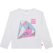 Billieblush Kids Sequins Diamond Embellishment Ivory T-Shirt