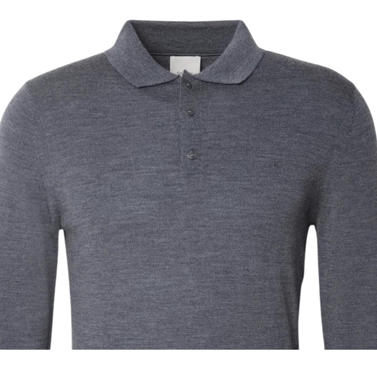 Calvin Klein Merino Wool Grey Polo Sweater