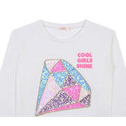 Billieblush Kids Sequins Diamond Embellishment Ivory T-Shirt