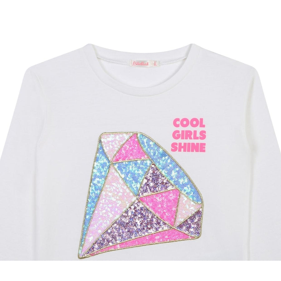 Billieblush Kids Sequins Diamond Embellishment Ivory T-Shirt