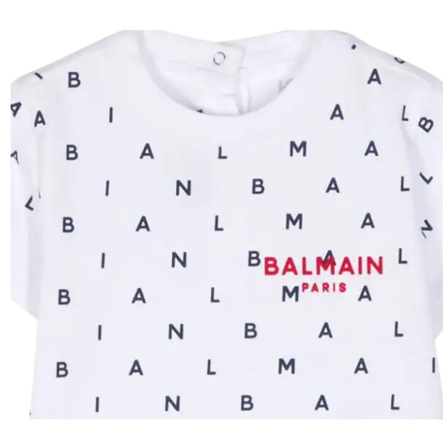 Balmain Baby Letter Logo All-Over White T-Shirt