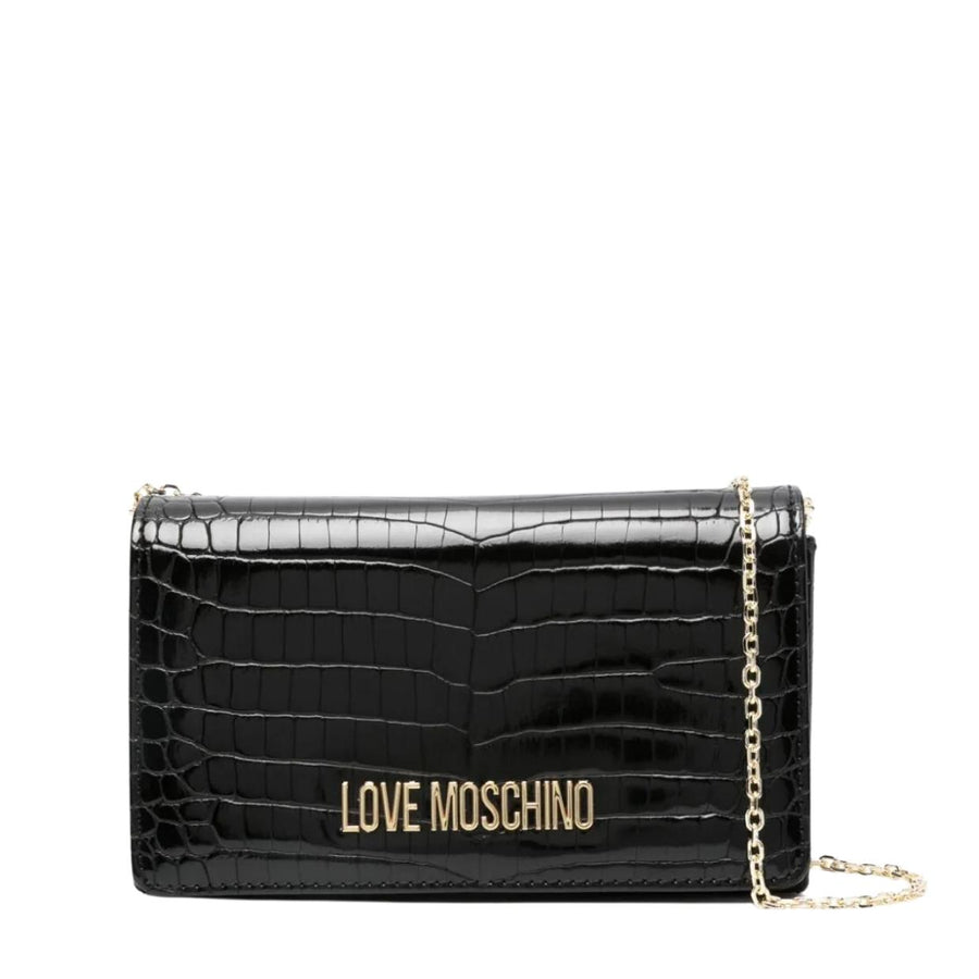 Love Moschino Logo Black Croc Crossbody Bag