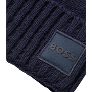 BOSS Logo Patch Akaio Navy Fine Knit Beanie