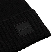 BOSS Logo Patch Akaio Black Fine Knit Beanie