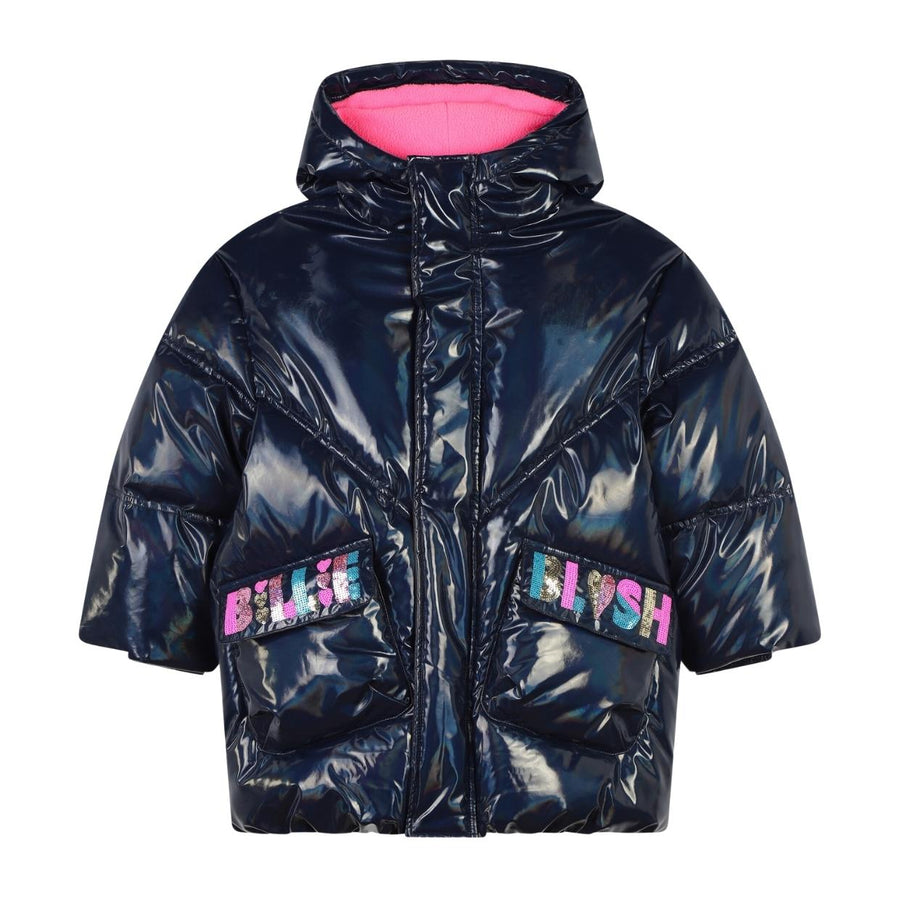 Billieblush Kids Quilted Navy Hooded Puffer Jacket