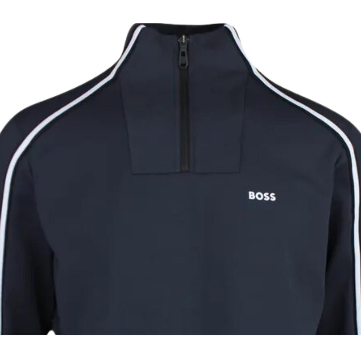 BOSS Sweat 1 Contrast Tape Navy Half Zip Sweatshirt