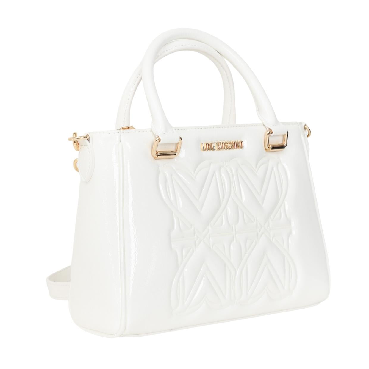 Love Moschino Embossed Heart Logo White Tote Bag Retro Designer Wear