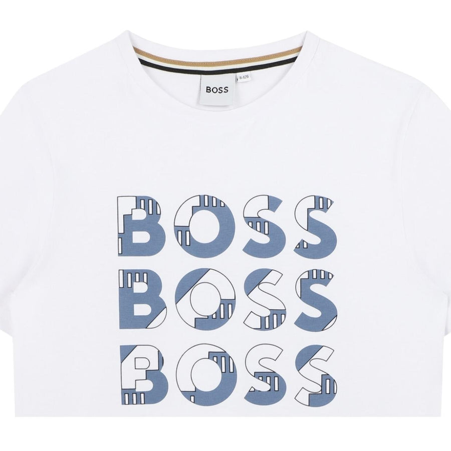 BOSS Kids Printed Trio Logo White T-Shirt