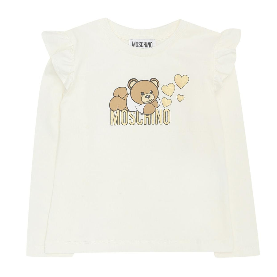 Moschino Kids Printed Logo Ivory Long Sleeve T-Shirt