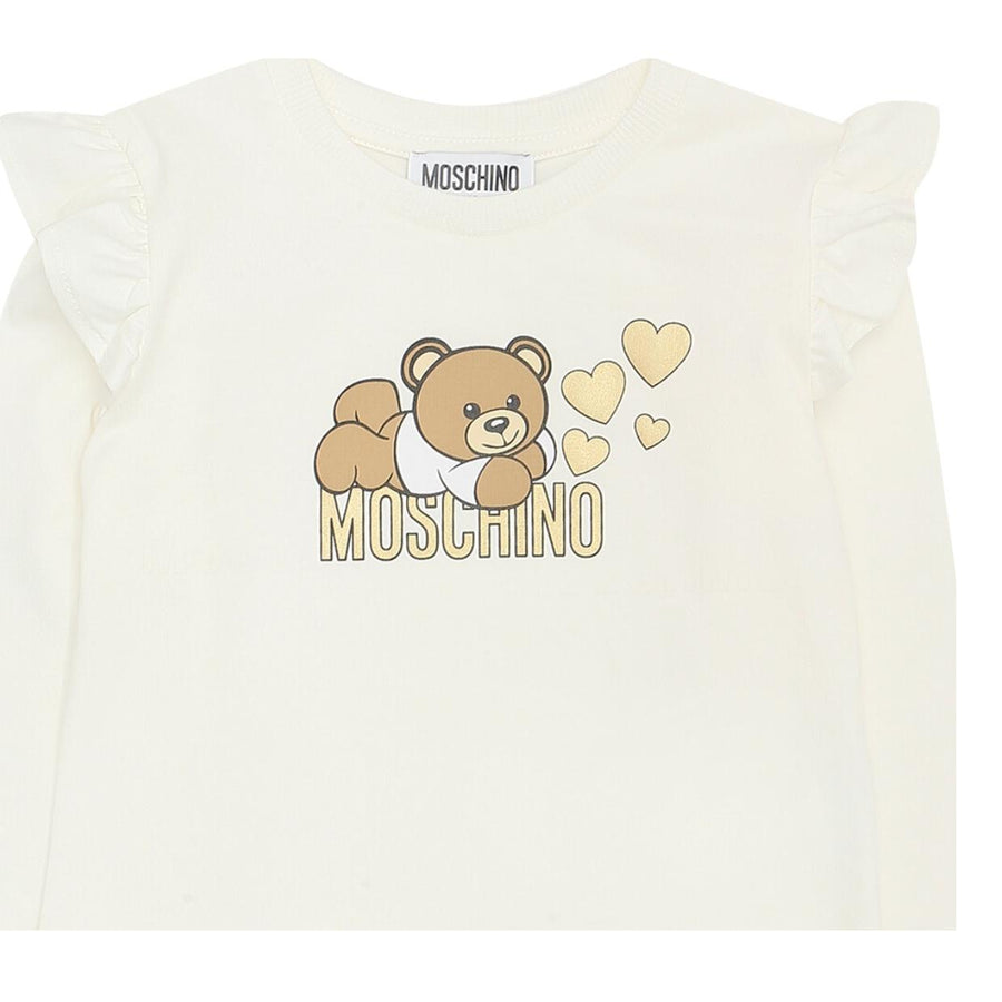 Moschino Kids Printed Logo Ivory Long Sleeve T-Shirt