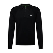 BOSS Momentum-Lite Black Half Zip Sweat Polo Shirt