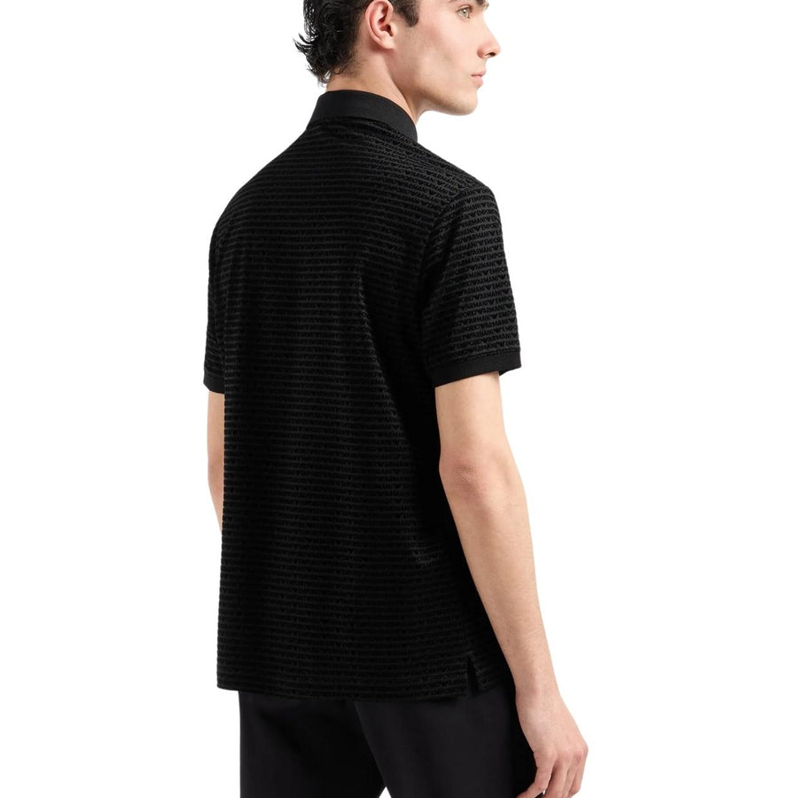 Emporio Armani Flocked Lettering All-Over Black Polo Shirt