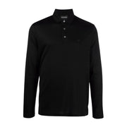 Emporio Armani Lyocell Blend Cotton Long Sleeve Black Polo Shirt