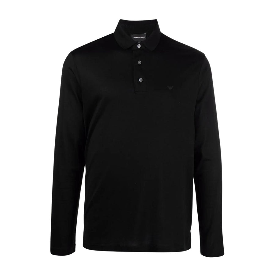 Emporio Armani Lyocell Blend Cotton Long Sleeve Black Polo Shirt