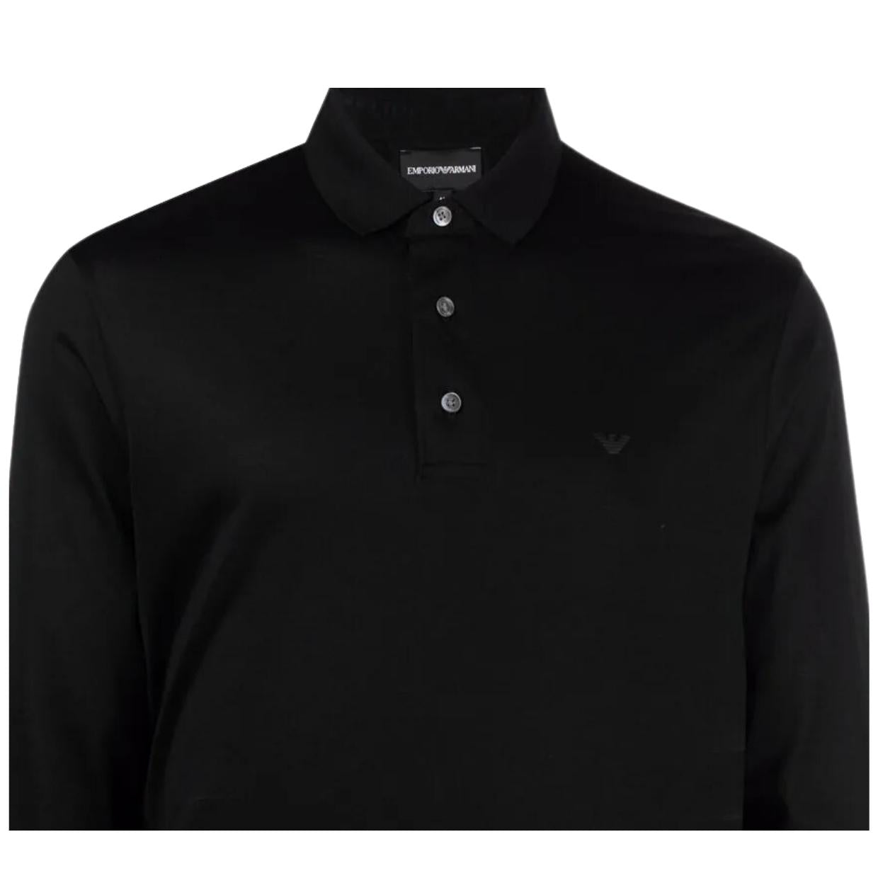 Emporio Armani Lyocell Blend Cotton Long Sleeve Black Polo Shirt