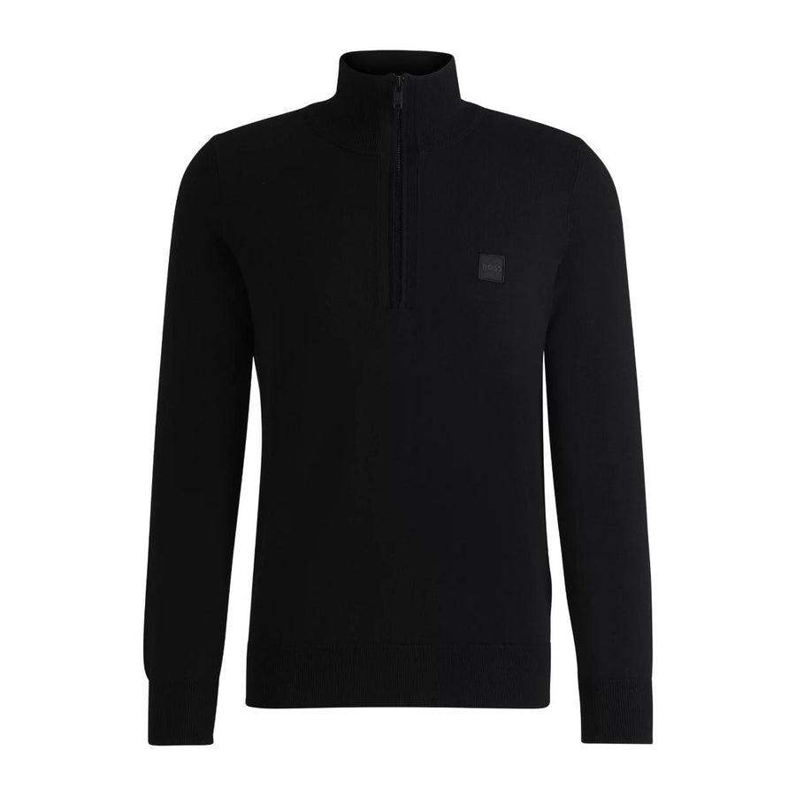 BOSS Logo Patch Kanobix-S Black Half Zip Sweatshirt