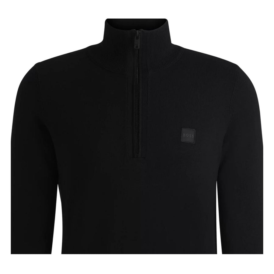 BOSS Logo Patch Kanobix-S Black Half Zip Sweatshirt