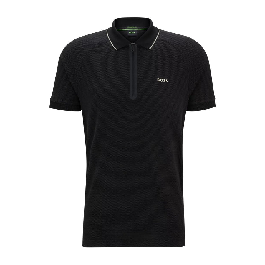 BOSS Philix Contrast Logo Black Half Zip Polo Shirt