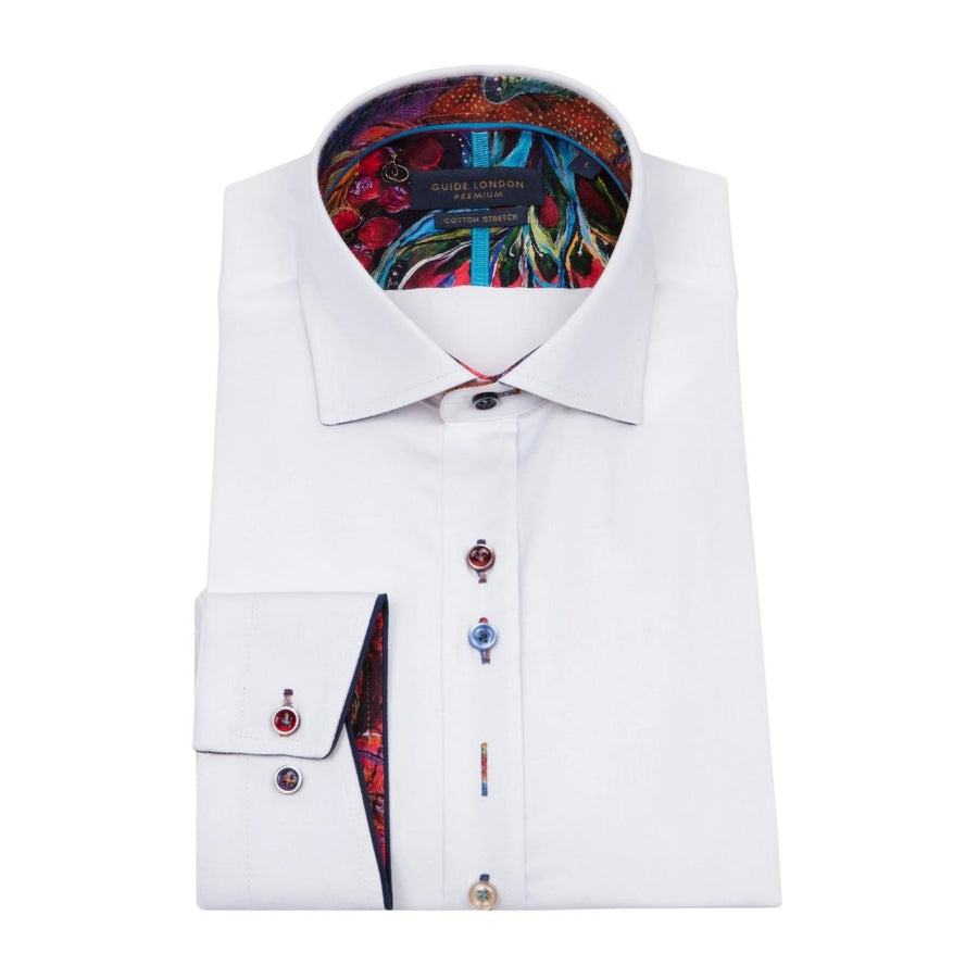 Guide London Cotton Blend Multi-Coloured Buttons White Shirt