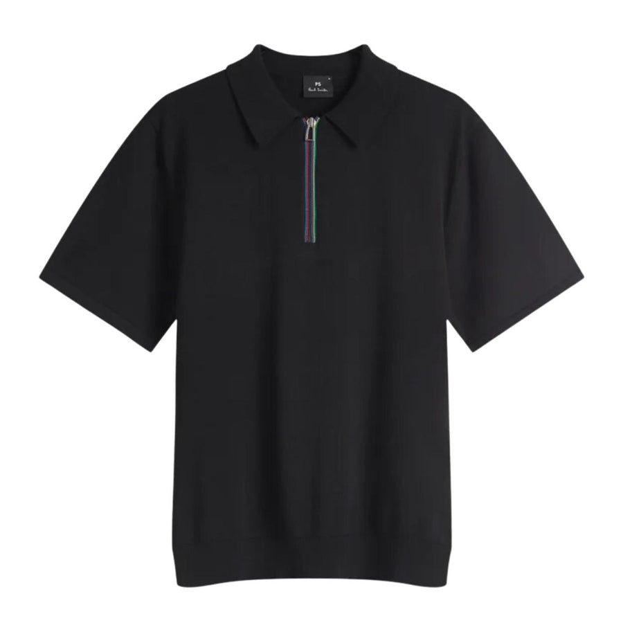 Paul Smith Sports Stripe Half Zip Black Sweat Polo Shirt