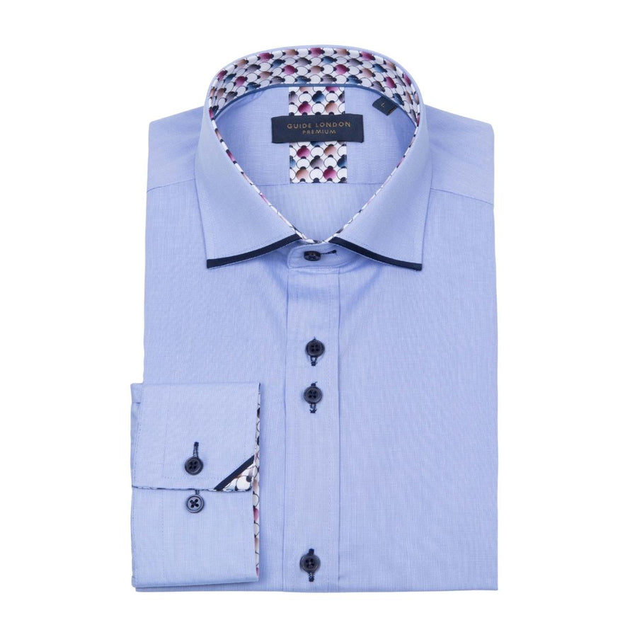 Guide London Contrast Details Long Sleeve Sky Blue Shirt