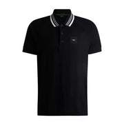 BOSS Logo Patch Paddy Rib Black Polo Shirt