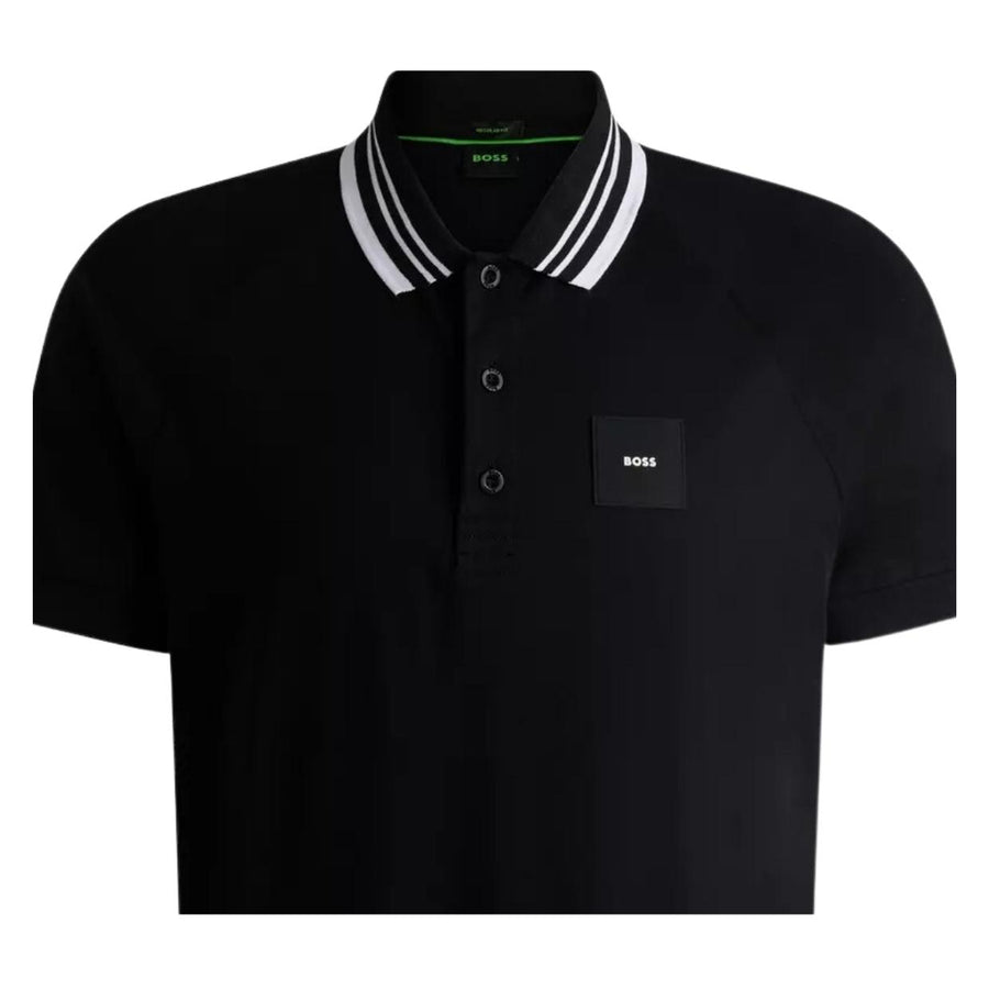 BOSS Logo Patch Paddy Rib Black Polo Shirt