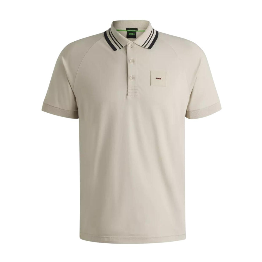 BOSS Logo Patch Paddy Rib Beige Polo Shirt