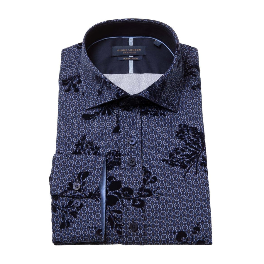 Guide London Flock Pattern Navy Shirt