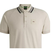 BOSS Logo Patch Paddy Rib Beige Polo Shirt