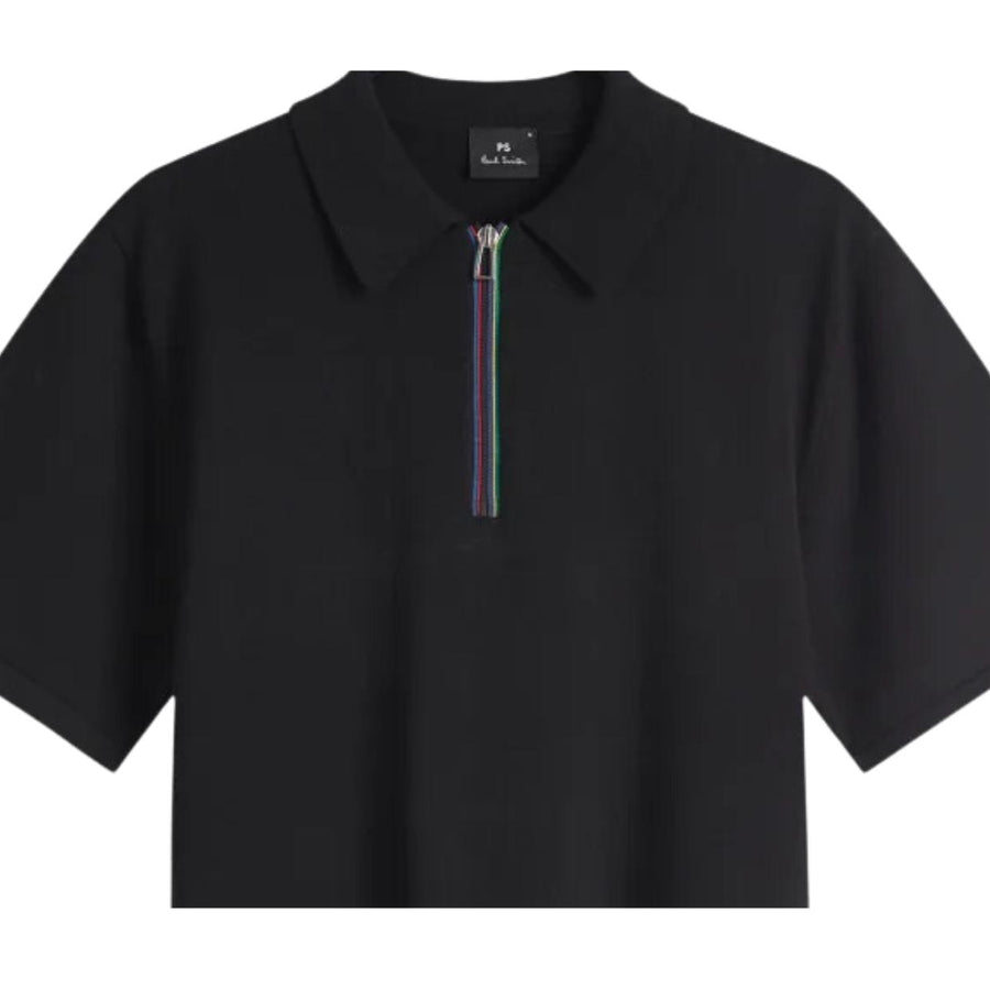 Paul Smith Sports Stripe Half Zip Black Sweat Polo Shirt