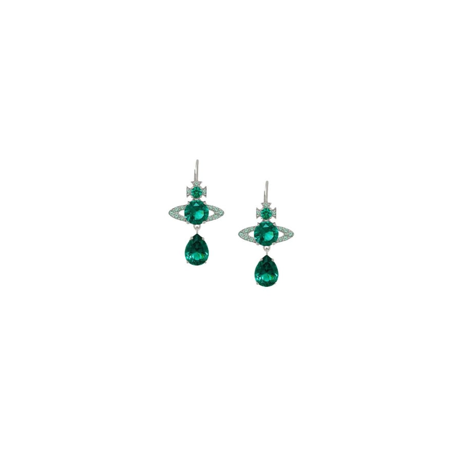 Vivienne Westwood Platinum/Green Ismene Drop Earrings