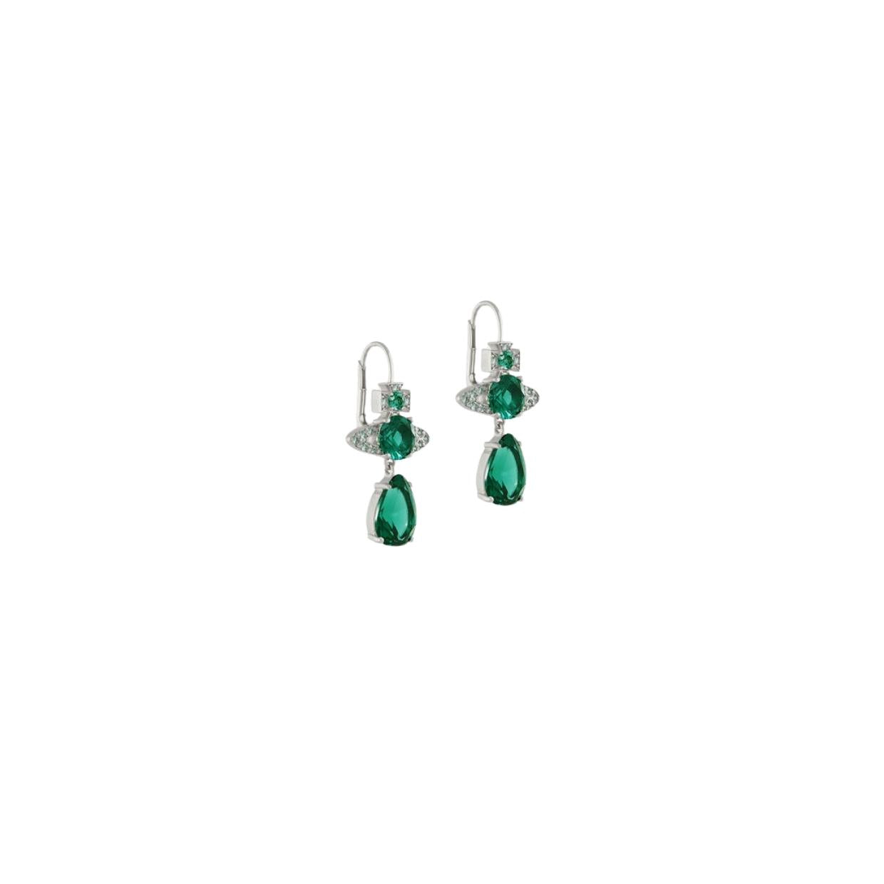 Vivienne Westwood Platinum/Green Ismene Drop Earrings