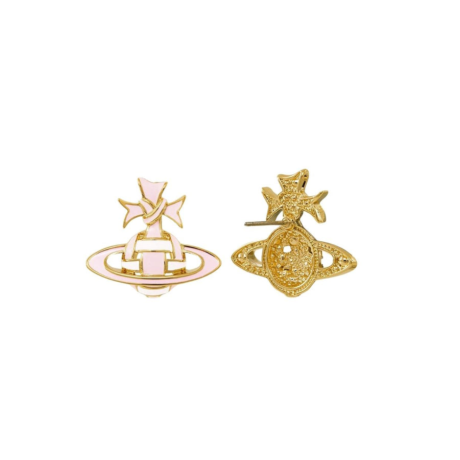 Vivienne Westwood Gold/Pale Pink Ribbon Bas Relief Earrings